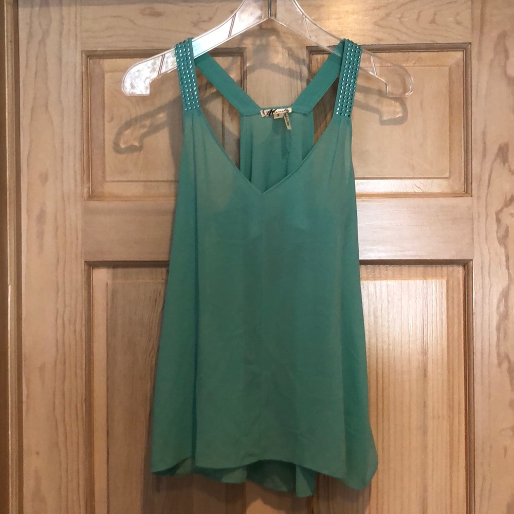 Blue Green Flowy Top w/ Rhinestones